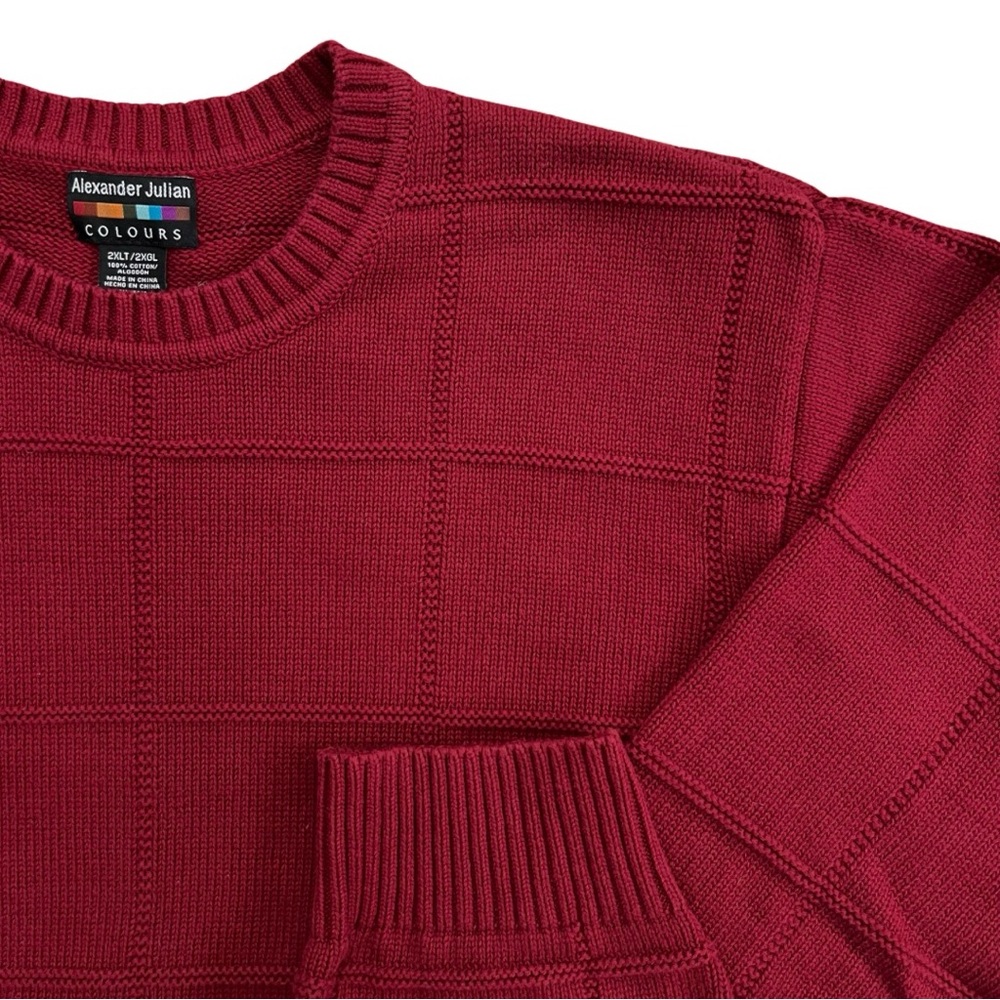 Alexander Julian Colours Crewneck Sweater Mens 2XLT 100% Cotton Red Grid